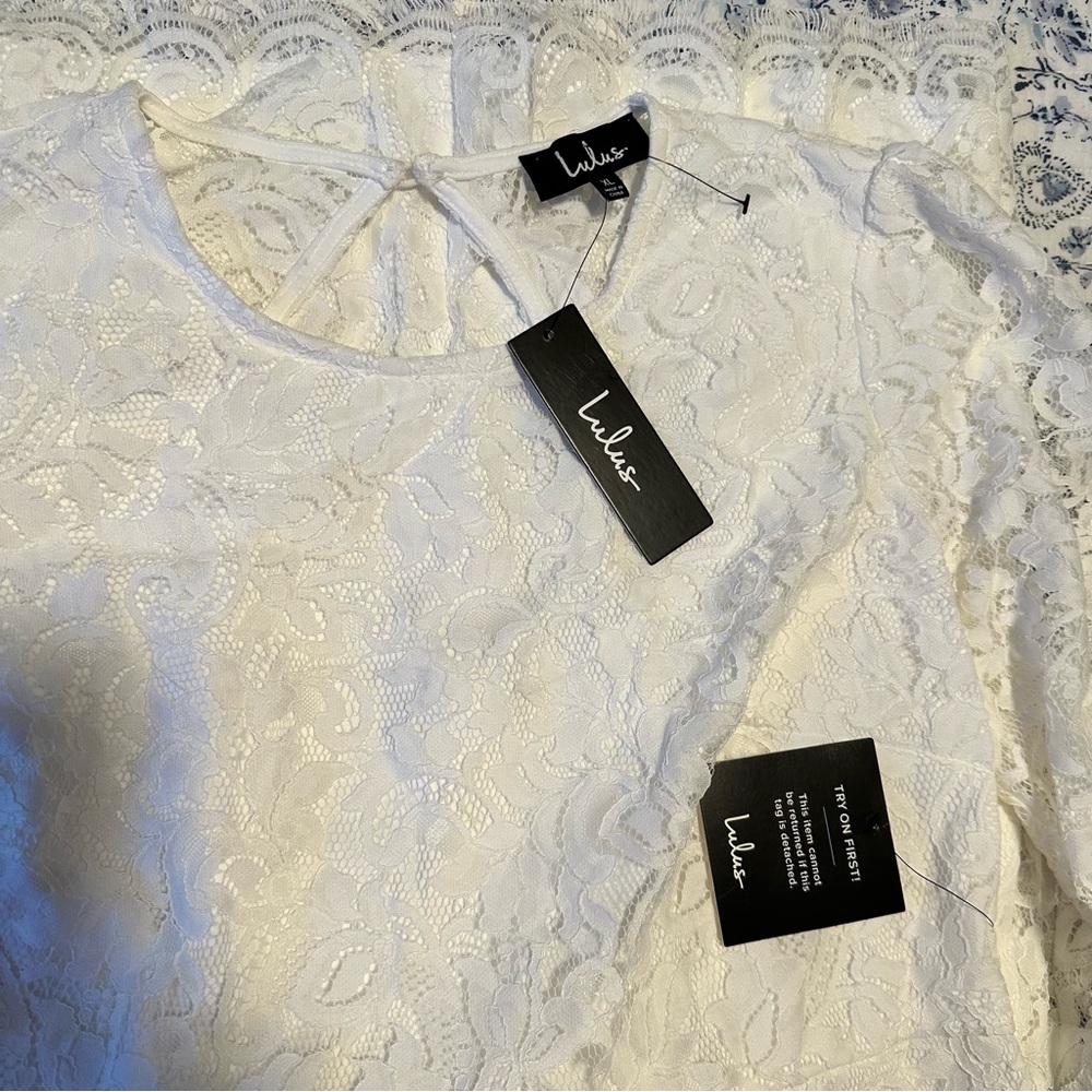 Lulu’s Blind Date White Lace Long Sleeve Bodycon Dress XL NWT 🤍 - Picture 2 of 5